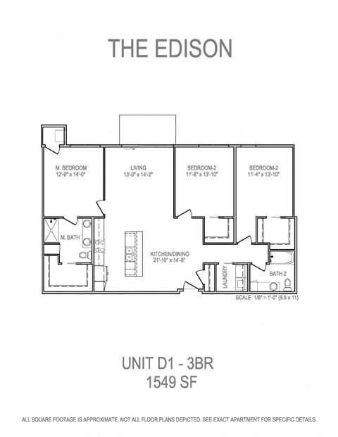 Floor plan for 3 beds, 2 baths, 1549 sqft